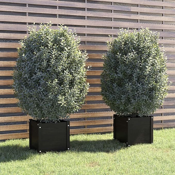 Raised Bed Wood Raised Beds for Garden Wooden Raised Bed Planter Raised Bed Wood Black Herb Bed Wood Flower Box Flower Box Flower Pot Garden Planter 40 x 40 x 40 cm Pack of 2