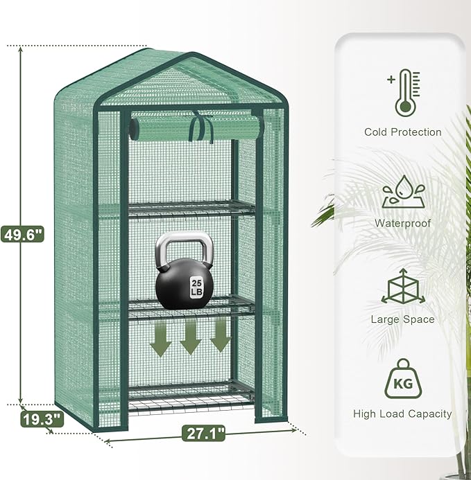 Greenhouse for Indoor Outdoor Small Plastic Plant Green House 3-Tier Rack Stand Portable Greenhouses with Durable PE Cover for Seedling