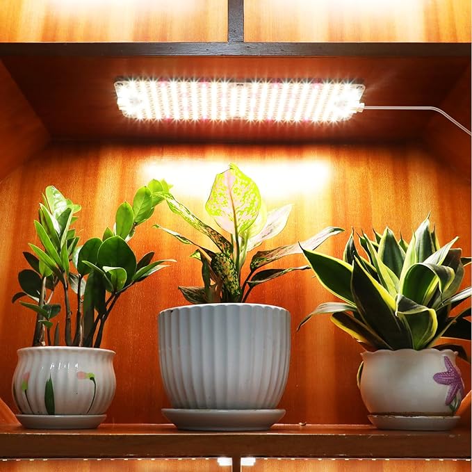 4Pack Flat Panel Grow Lights for Indoor Plants Seed Starting Vegetables with 4/8/12 Hr Timer 40W Full Spectrum LED Plant Growing Lamps for Cabinet/Shelves/Greenhouse Plug-and-Play Connect Freely