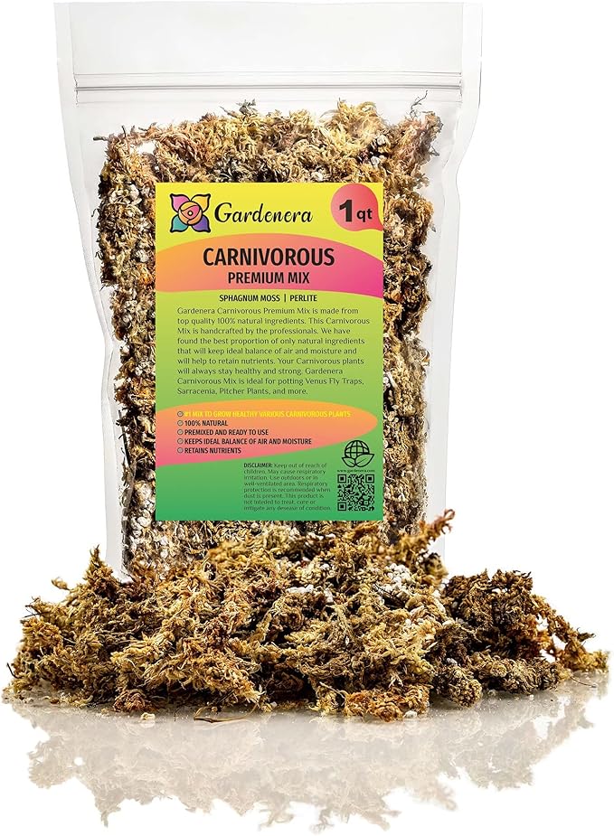 GARDENERA Sphagnum Moss Potting Mix for Carnivorous Plants Moss and Perlite Blend for Potting Venus Fly Traps Sarracenia Pitcher Plants - 75% Sphagnum Moss + 25% Perlite - Made in USA - 3 Quart