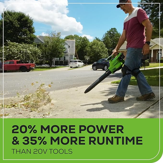 Greenworks 48V (24V x 2) Cordless Brushless Leaf Blower/Vacuum (520 CFM / 240 MPH) with Bag Powerful &amp Efficient for Yard Debris Cleanup Includes (2) 4.0Ah Battery &amp Dual Port Charger