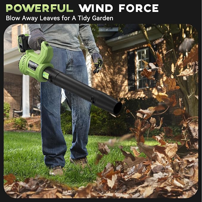 Leaf Blower Cordless - 650 CFM 150 MPH Electric Leaf Blower with 2 x 4.0Ah Batteries &amp Fast Charger 2-Speed Settings Lightweight Battery Leaf Blowers for Lawn Care Patio Dust(Green)