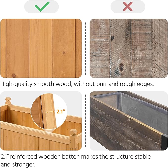 Yaheetech 46″ L × 23.5″ W × 16″ H Wooden Raised Garden Bed Horticulture Wood Rectangular Garden Planter Outdoor Raised Planter Box for Yard/Greenhouse/Vegetable/Flower/Herbs Light Brown