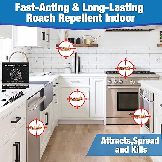 4 Tubes Cockroach Gel Bait for Home Indoor Outdoor Powerful Roach Repellent Bait Trap Infestation Solution Ready to Use Kitchen Bathroom Basement &amp Hidden Areas Pest Repellent