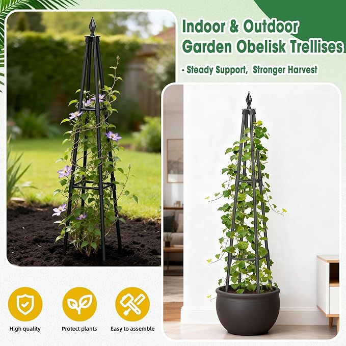 Obelisk Trellis for Climbing Plants 4 FT Garden Trellises with 16mm Thickened Plastic-Coated Metal Pipes Trellis for Climbing Potted Plant Vine Flower Rose Vegetable Tomato Cucumber Outdoor Indoor