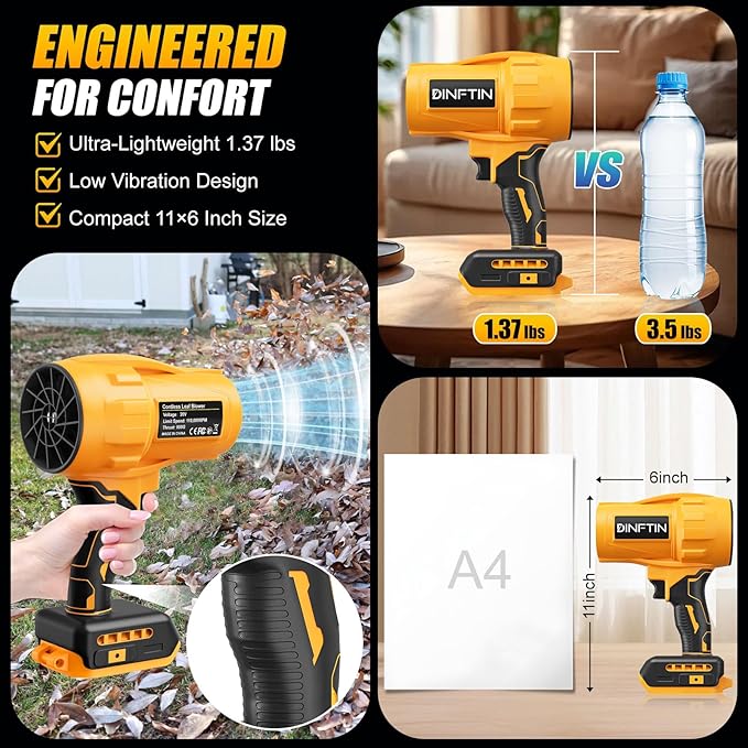 Brushless Cordless Leaf Blower Compatible for DeWalt 20V Battery(Tool Only) 125MPH 430CFM Variable Speed Turbo Blower Lightweight Handheld Blower for Lawn Garage Snow Patio