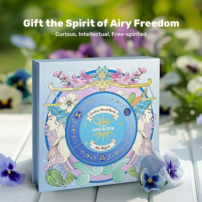 Lush&ampDew Zodiac Garden Seed Bank Gardening Gifts for Women Men 12 Varieties Non-GMO Vegetables Herb Seeds in Seed Organizer Magnetic Gift Box Witchcraft Supplies Air Signs Taurus Virgo Capric