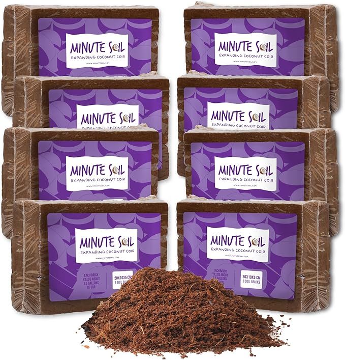 Minute Soil Eco-Friendly Coco Brick 24 Pack – OMRI Medium Expands to 36 Gal – Ideal for Seedlings Planters Greens Houseplants Raised Beds Hydroponics Outdoor Use