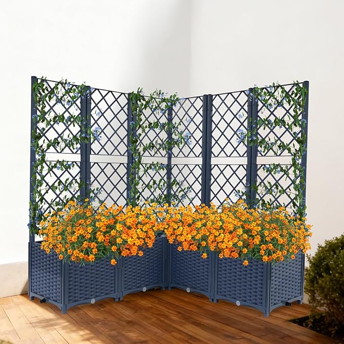 47.24*47.24*55.91in Metal Planter with Trellis Planter Box with Trellis Privacy Screen Plastic Raised Garden Bed Raised Garden Bed Outdoor Planter for Climbing Plants Vegetables &amp Vines (Blue