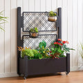 Metal Raised Garden Bed with Trellis 50Hx38Wx14D Inch Compact Planter Box for Climbing Plants Patio Balcony Garden Privacy Screen with Wheels and Drainage Holes Black