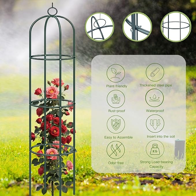 100% Metal Obelisk Trellis for Climbing Plants Outdoor Indoor 6.2Ft Tall Powder-Coated Thicken Steel Towering Plant Support Weather-Proof Garden Trellis for Vine Vegetables Flowers(White)