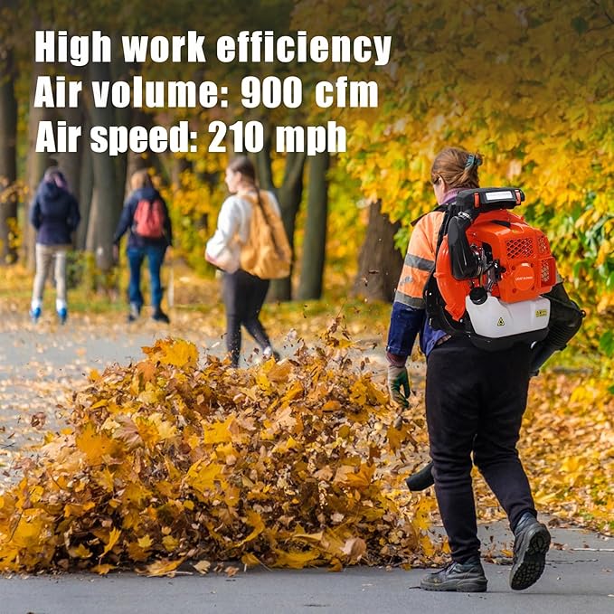 Backpack Leaf Blower 80CC 4.7HP 2-Cycle Gas Leaf Blower 900-CFM &amp 210-MPH Powerful Back Pack Blowers Variable Speed Cruise Control Portable Air Blower for Garden Snow Dirt Debris