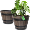 Large Plant Pots 20 Inch 2 Pack Plastic Whiskey Barrel Planters Big Flower Pots Wine Barrel Design for Outdoor Indoor Garden Porch Patio Backyard