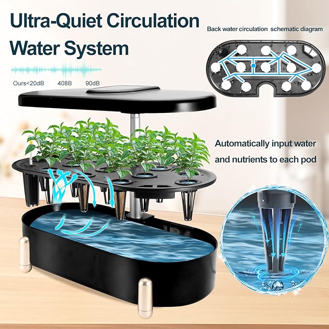 Hydroponics Growing System Indoor Garden 12 Pods Plant Germination Kit Aeroponic Herb Vegetable Growth Lamp Countertop with LED Grow Light (Blackish Green)
