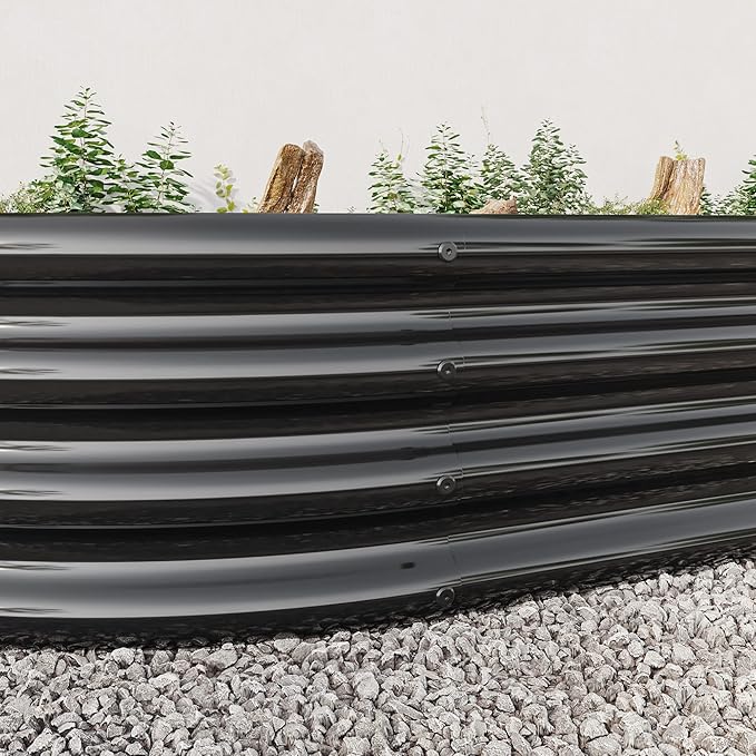Raised Garden Bed Outdoor Oval Large Metal Raised Planter Bed for for Plants Vegetables and Flowers Black SJ55