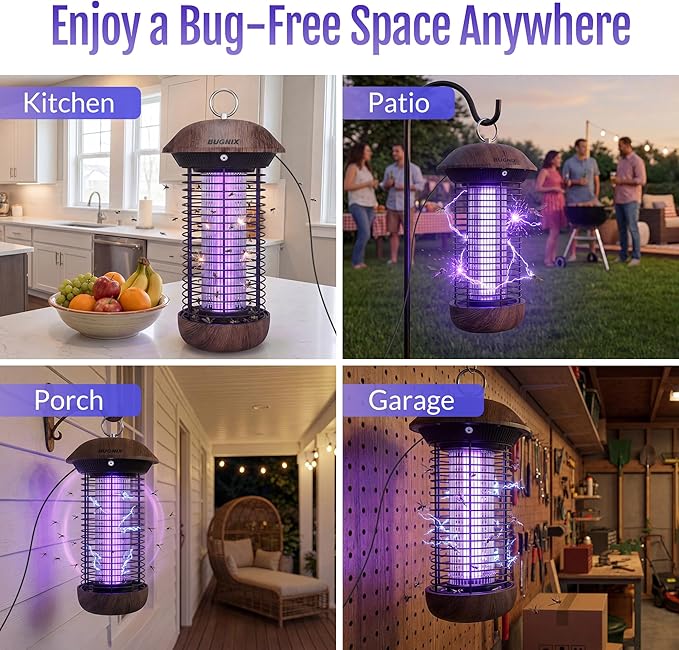 Bug Zapper Indoor Outdoor Electric Mosquito Zapper 4200V USB Powered Plug-in Works with Adapter or Power Bank No Built-in Battery 365-395nm LED Bug Light ABS Shell for Home Patio Camping