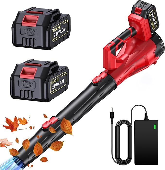 Leaf Blower Cordless - 21V Powerful Electric Leaf Blower with 2×4.0Ah Batteries and Charger 6 Speed Modes Lightweight Battery Powered Leaf Blowers for Yard Cleaning Lawn Care Blowing LeavesPatio