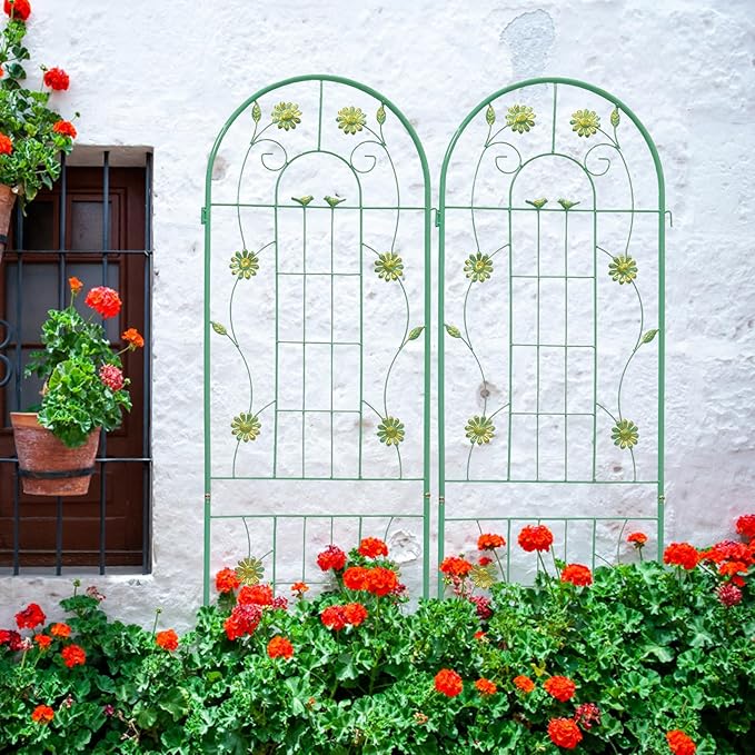 71 Tall Metal Garden Trellis 2-Pack - Rustproof Green Iron Plant Support for Climbing Flowers Vines &amp Vegetables Outdoor Decorative Grid Panel