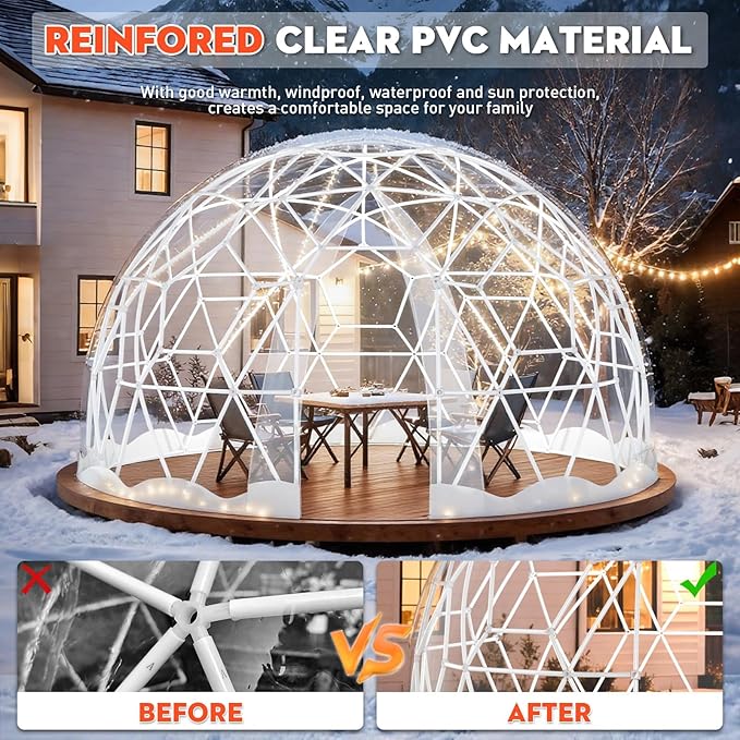 Garden Dome Tent 9.6/12/15 ft Outdoor Clear Bubble Tent for 2-8 Person All-Weather Geodesic Dome Greenhouse with Window &amp Door PVC Transparent Tent for Patio Camping Party