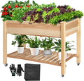 VIVOSUN Elevated Wooden Raised Garden Bed 46 x 24 x 32 Inches Mobile Outdoor Planter Box with Storage Shelf and Protective Liner for Outdoor Use with Lockable Wheels