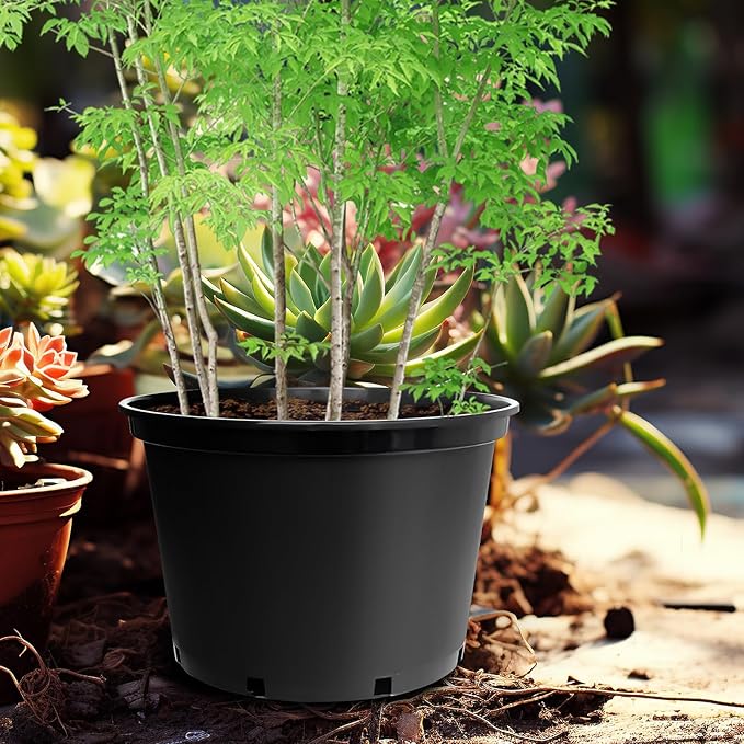 7 Gallon Plastic Nursery Pots 15 Inch Large Plastic Pots for Plants Round Plant Pots with Drainage Holes Flower Pots for Outdoor Indoor Plants Gardening Gifts for Women (5-Pack Black)