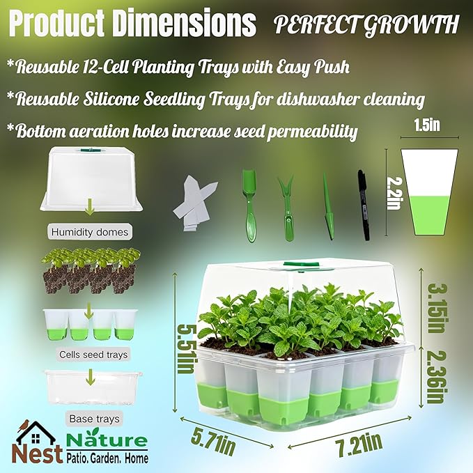 5-Pack Flexible Germination TraysReusable 60Cell Seed Starter Trays With Humidity Dome &amp Lids  Flexible Pop-Out Design BPA-Free Silicone Seedling Kit &amp Dishwasher Safe for Herbs/Vegetables/