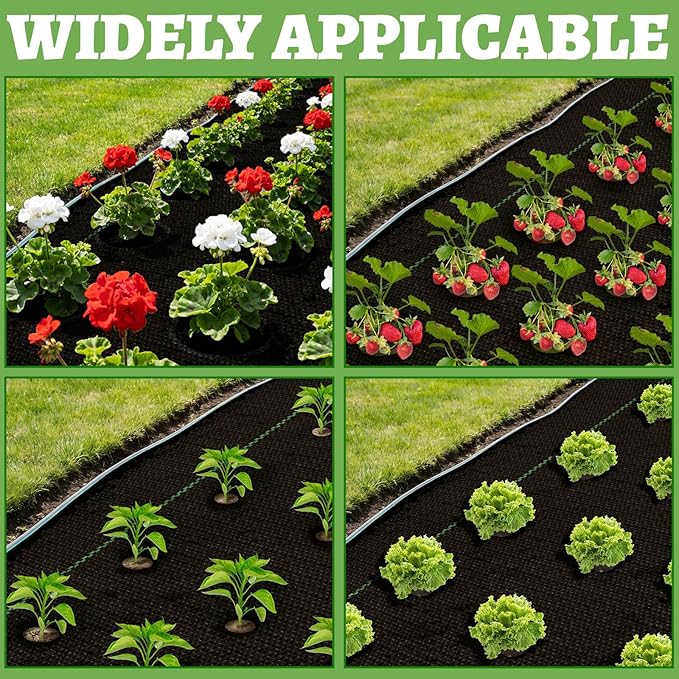 Garden Weed Barrier Landscape Fabric with 132 Planting Holes – 4ft x 33ft Woven Geotextile FabricDriveway FabricDurable Weed Control Mat with 20 Securing Pegs for Flower Beds Vegetable Gardens