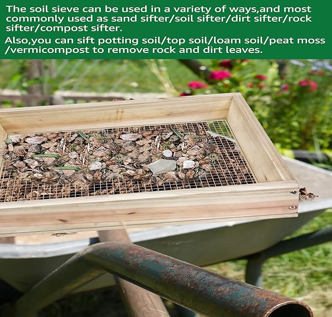 Soil Sifter Dirt Sifter for Gardening Compost Sifter Garden Sieve Light Wood Sifter for Rocks Screen Sifter Top Soil/Peat Moss/Worm/Leaves/Loam Soil/SandGreat Garden Tool for Plants &amp Vegeta