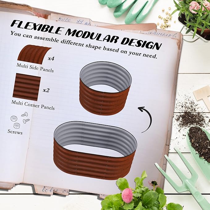 3.5' x 2' x 1.4' Galvanized Raised Garden Bed Kit Outdoor Metal Elevated Planter Box with Safety Edging Easy DIY Stock Tank for Growing Flowers Herbs Vegetables Brown