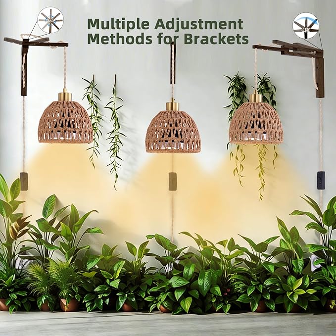 Hanging Grow Lights for Indoor Plants - 35W 4000K Full Spectrum Plant Light Wall Mounted Grow Light with Wooden Bracket Timer 15FT Power Cord Ideal for Plants Flowers &amp Home Decor
