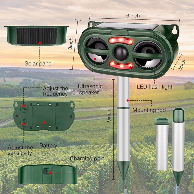 Animal Repellent OutdoorSolar Pest Animal Repellent OutdoorSquirrel RepellentRacoon RepellerEffective Deer Repellent Devices with Motion Sensor &amp Flashing Light for Yard Garden（1 Pcs）