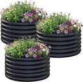 AHEONLAR 3PCS 2x2x2FT Galvanized Raised Garden Bed Kit Round Metal Flower Box Large Planter Raised Beds Outdoor Garden for PlantingFruitHerb Black