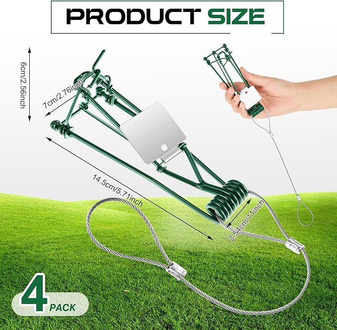 Qualirey 4 Pcs Gopher Trap with Chain Mole Vole Trap Gopher Killer Stainless Steel Weather Resistant for Lawn Garden Farm Outdoor (Green)