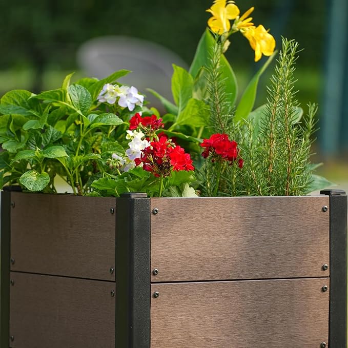 GarveeHome Wood-Look Raised Garden Bed – Large Tall Outdoor Planter Box for Vegetables Herbs Flowers – Durable Composite Deep Root Design for Patio Balcony Backyard