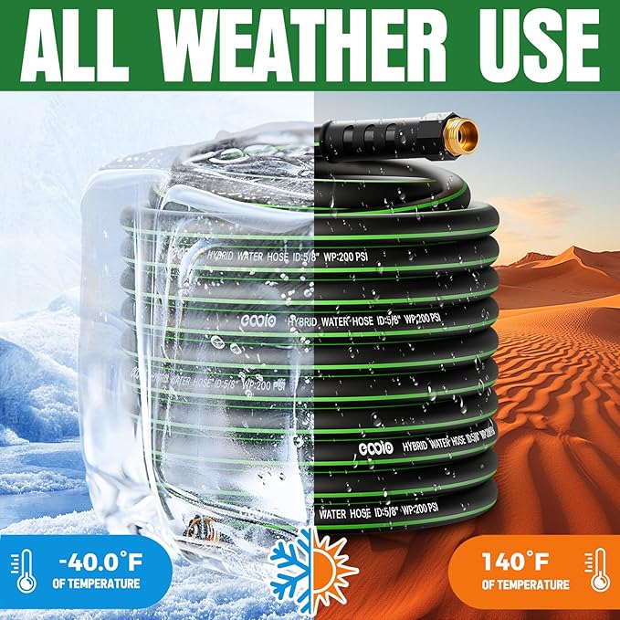 Heavy Duty Garden Hose 100ft NON-EXPANDABLE Flexible Water Hose Kink Resistant Lightweight Hybrid Hose Leakproof Hose Male to Female Fittings