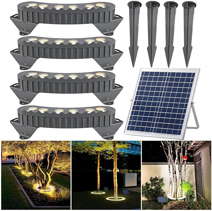 LED Solar Ground Lights Outdoor Ring Tree Ligh Yard Lighting Uplight Landscape Spotlights Made to Last(Purple LightPack of 4)