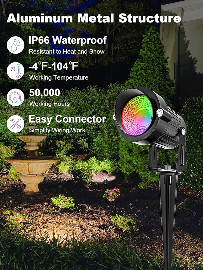 ZUCKEO All-in-One RGBW Landscape Lighting Kit 5W Color Changing Low Voltage Landscape Lights with Transformer and 80FT Wire LED Multi-Color Landscape Spotlights for Holiday Yard Garden House 8Pack