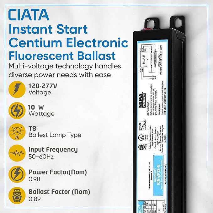 ICN3P32N 120-277V 50-60Hz Input Frequency Solid Wire Type Instant Start Centium Electronic Fluorescent Ballast for 3 F32T8 Lamp Type Indoor/Outdoor Use with Automatic Restart Ballast Box 10 Pack