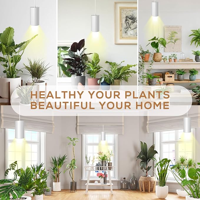 STERREN Pendant Grow Lights30W Full Spectrum Plant Light with On/Off Switch Auto Timer White Plug in Hanging Lights for Indoor Plants with 21 FT Height Adjustable Power Cord