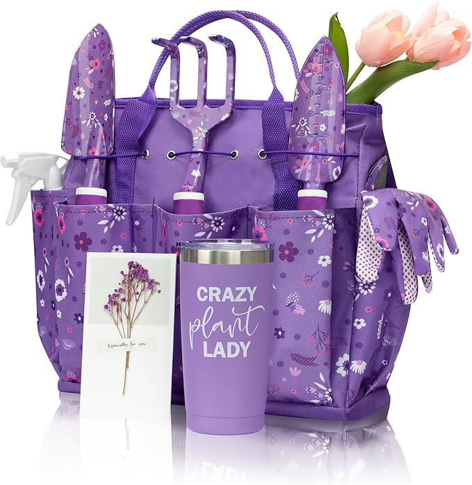 Gardening Gifts for Women Garden Tool Set Heavy Duty Gardening Hand Tools with Garden Tool Bag Purple