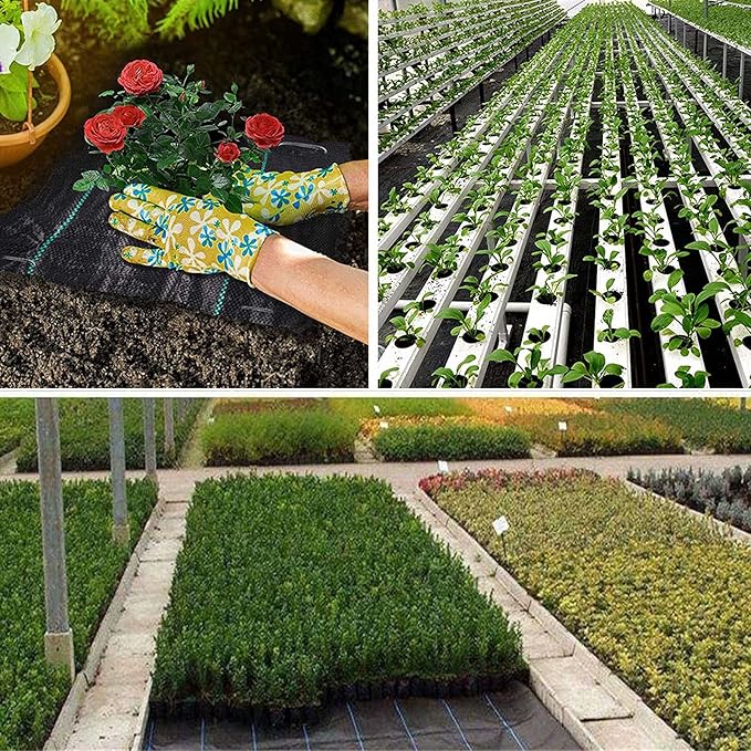 3.175oz 4x50 Feet Weed Barrier Landscape FabricHeavy Duty Weed Barrier Woven Weed Control Fabric Gardening Mat with 20Pcs Garden Sod Staples and Pads for Outdoor Garden Lawn Supplies