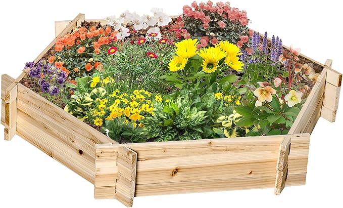 Wooden Raised Garden Bed Hexagon Screwless for Outdoor Plants Vegetables Flowers Herbs 39 x 36 x 6 Natural Wood