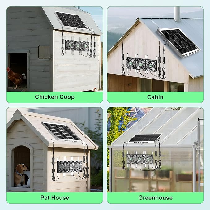 Solar Greenhouse Fan 3 Kit 30W Large Solar Powered Exhaust and Intake Fan Outdoor Waterproof Strong Airflow 16.5ft Cord for Chicken Coop Grow Tent Shed Air Ventilation and Circulation