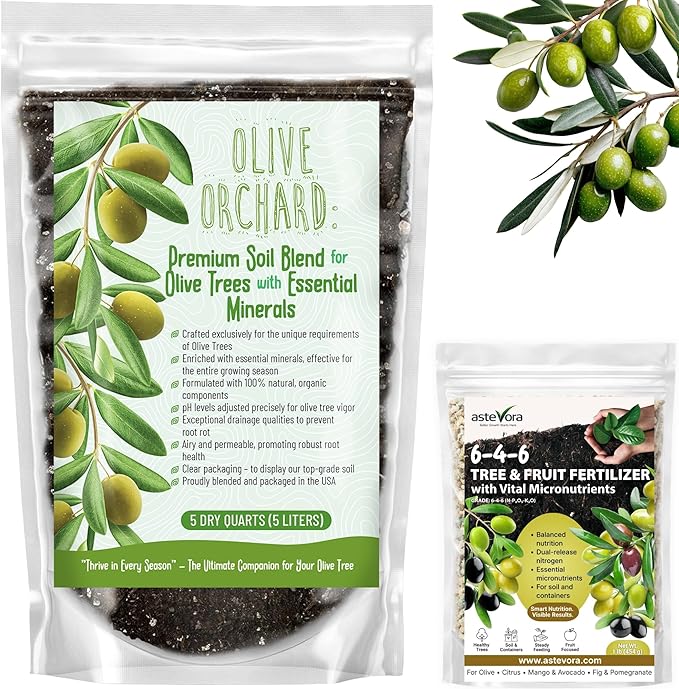 Complete Olive Care Duo – Olive Tree Potting Mix (5 quarts) Indoor Plant Soil &amp Olive Tree Fertilizer (1/2 Quart)