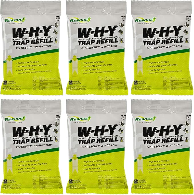 RESCUE! Non-Toxic Wasp Hornet Yellowjacket Trap (WHY Trap) Attractant Refill - 2 Week Refill - 6 Pack