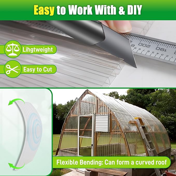 10 Pack Polycarbonate Greenhouse Panels 6' x 2' x 0.24'' Twin-Wall Polycarbonate Sheets All Weather Clear Roof Panels Greenhouse Replacement Panels