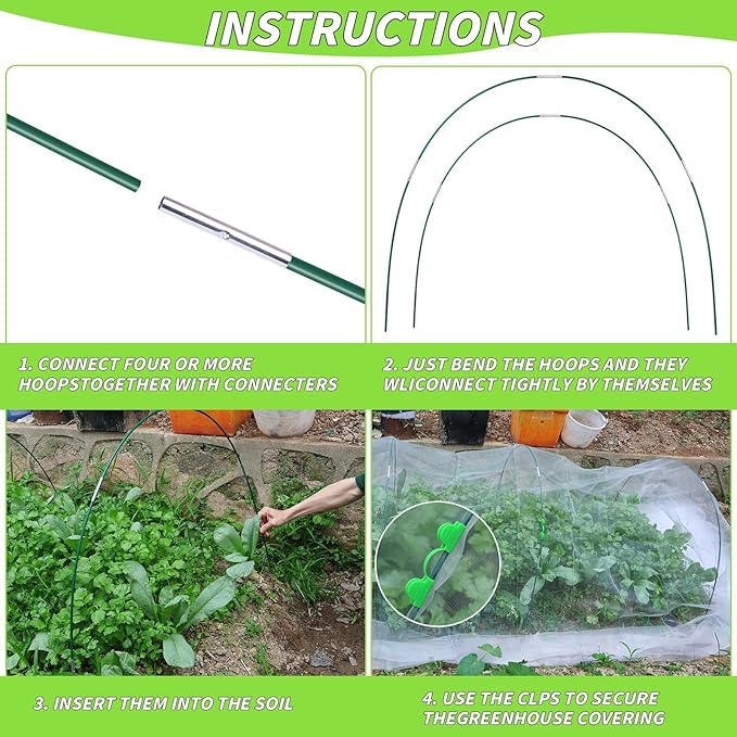 161 PCS Greenhouse Hoops for DIY Grow Tunnel 12 Sets of 7 FT Long Garden Hoops Kit Support Hoops Frame for Garden Netting Raised Bed Plant Row Cover DIY Plant Support Garden Stakes