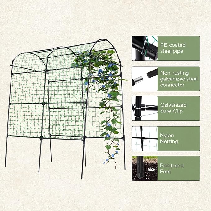 Garden Arch Trellis for Climbing Plants Outdoor 7.8 ft Tall Cucumber Trellis for Raised Bed Plastic-Coated Metal Plant Support Vegetable Squash Pea Bean Grape Vine Arbor Black