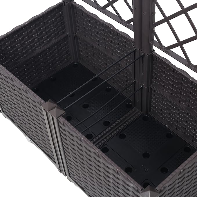 53.5 H Horticulture Garden Planter with Trellis Poly Rattan Brown Trellis Raised Bed with Drainage Plug for Climbing Plants/Vines Raised Garden Bed Garden Planter Box for Flowers Herbs Brown