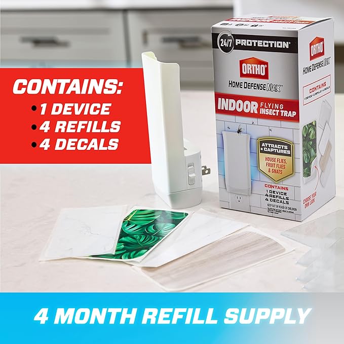 Ortho Home Defense Max Indoor Flying Insect Trap Light Trap for House Flies Fruit Flies and Gnats 1 Plug-in and 4 Refills